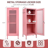 Metal Storage Cabinet, 39.37" H Small Pink Metal Locker Cabinets with Lockable Mesh Door and Handle, 2 Adjustable Shelves, 2 Pegboards & 6 Hooks for Home, Office, Bedroom, Kitchen, Assembly Required ANGELBECKE
