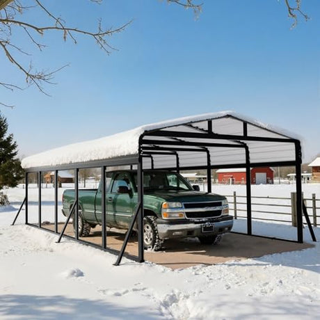 SYLVIERA 12x25FT Heavy Duty Metal Carport Canopy - Reinforced Galvanized Steel Frame, All-Weather Protection, Easy Assembly Car Port Shelter for Vehicles, Boats & Tractors Sylviera