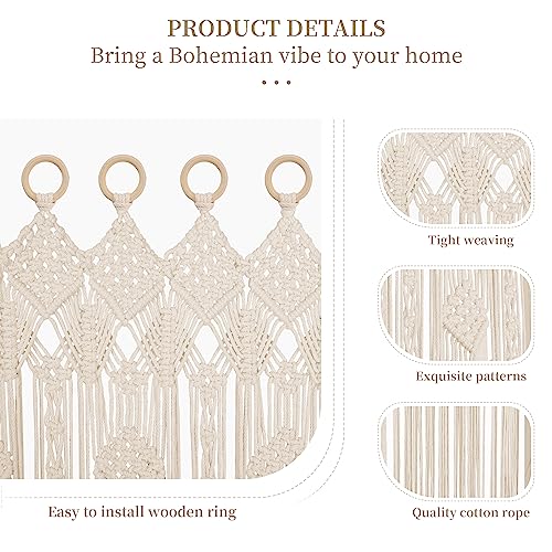 Osunnus Boho Macrame Window Curtain Room Divider Doorway Curtain 79 x 35 Inches Large Long Macrame Wall Hanging for Living Room Bedroom Bohemian Home Decor Wedding Backdrop, Gypsophila - 1 Panel L Osunnus