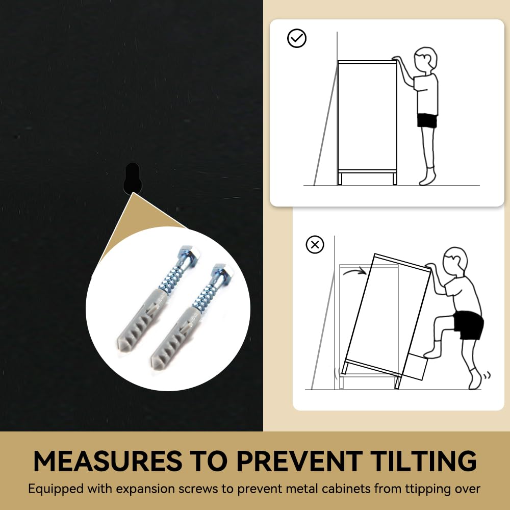 LYMOUYEE 2 Door Metal Storage Cabinet for Bed Room,Living Room,Home,Hotel，School -Metal Bedside Cabinet - Locker End Table & Office Storage (Black) LYMOUYEE