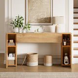 FABATO 61'' Fluted Long Console Table, Wooden Rectangular Sofa Table Behind The Couch, Narrow Entryway Table with 2 Hidden Storage Cabinets for Entrance, Hallway, Living Room, Foyer, Wood FABATO