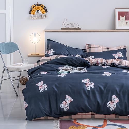 HALOZI Duvet Cover Set Twin Size Little Bear Luxury Soft Bedding Set Comforter Cover with Zipper Closure and Corner Ties (1 Duvet Cover+2 Pillowcases)(Twin（68X90） inch) HALOZI