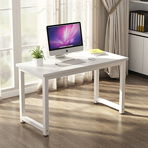 Tribesigns Modern Simple Computer Desk, 47 inch Office Desk Computer Table, Study Writing Study Desk for Home Office, White Tribesigns
