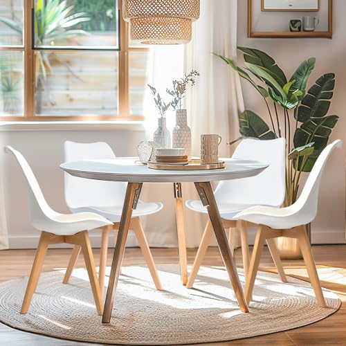 CangLong, White Modern Set, Shell Chair with Wood Legs for Kitchen, Dining, Living Room-Set of 4, Pack of 4 CangLong