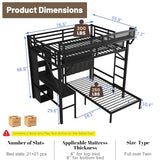 MoproBeti Bunk Bed with Desk,Upper Shelf & Storage Bookshelves,Metal L-Shaped Full Over Twin Bunk Beds with LED & Charge Station,Full Loft Bed w/Ladder,Safety Guardrail for Boys Girls,Black MoproBeti