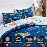 Holawakaka Trucks Tractors Cars Boy Bedding Comforter Set with Sheets, Twin Size Cartoon Construction Car Excavator Print Kids Bed in A Bag 5-Piece, Boys Reversible Dorm Bed Sets (Navy Blue Twin) Holawakaka