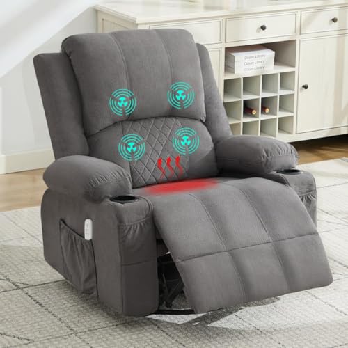 4-Points Kneading Massage Rocker Recliner Chair with Seat Heat for Adults,Oversized Swivel Recliner with 2 Cup Holders,4 Pockets,Remote Control for Living Room MAHOMICO