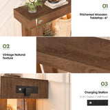 Unikito 47" Entryway Table with Socket and Sensor Light, Narrow Console Table with Storage Behind Couch, Farmhouse Entry Way Tables with Open Storage for Entrance/Hallway/Living Room, Rustic Oak Unikito