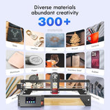 Longer RAY5 10W Laser Engraver with Air Assist Kit, Rotary Roller kit, and 8 Pcs Raiser, High Precision Laser Cutter and Engraver for Wood, Metal, Acrylic, Cylindrical Objects, Tumblers Longer