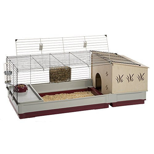 Ferplast Krolik Extra-Large Rabbit Cage w/ Wood Hutch Extension Rabbit Cage Includes All Accessories and Measures 55.9L x 23.62W x 19.68H and Includes ALL Accessories - WoodArtSupply