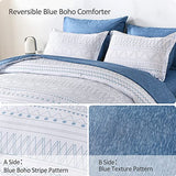 WONGS BEDDING Blue Boho Bed in a Bag Queen,7 Pieces Navy Comforter Set Queen Geometric Comforter Reversible Soft Microfiber Bedding Set with Comforter,Pillowcases,Flat Sheet,Fitted Sheet,Pillow Shams WONGS BEDDING