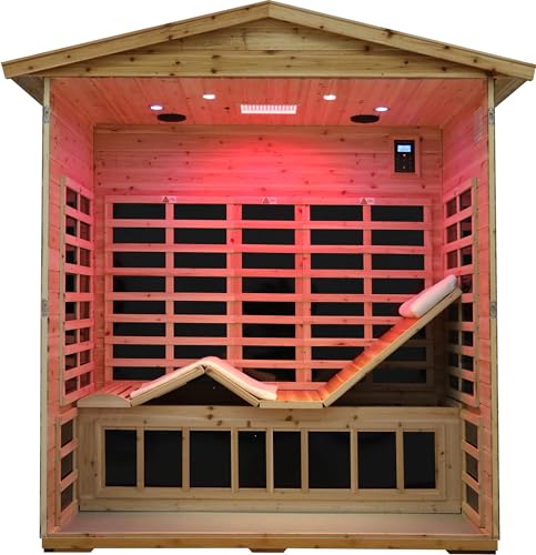 LTCCDSS Full Spectrum Outdoor Far Infrared Sauna 3-Person - Low EMF Sauna for Home - Near&Mid-IR Light, Bluetooth Speakers, LED Reading Lamps, Blundled Steam Sauna (81.1 * 45 * 83.5 inch LTCCDSS