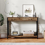 Treocho Console Table with Drawer and Storage Shelves, Foyer Sofa Table Narrow for Entryway, Living Room, Hallway Rustic Oak & Black Treocho