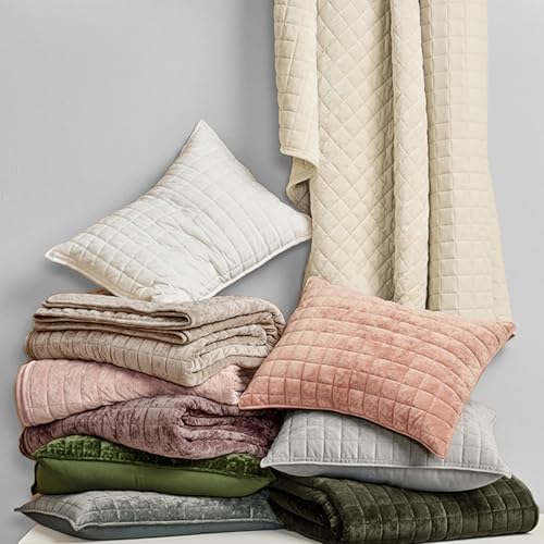 RECYCO Luxury Velvet Quilt Set King Size, Lightweight Velvet Comforter Set, Oversized Bedspread Coverlet Quilted Bedding Set, with 2 Matching Pillow Shams, for All Season, Olive Green RECYCO