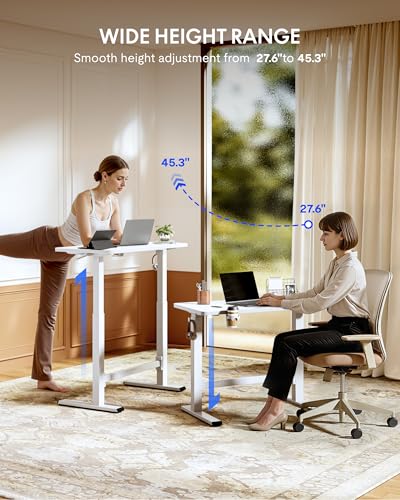 FLEXISPOT H7 Plus Gas Spring Adjustable Standing Desk, Mobile Rolling Sit-Stand Workstation with Whee, Cordless Stand Up Desk for Small Room & Home Office, 40" One-Piece Desktop White,height 27.6"–45" FLEXISPOT