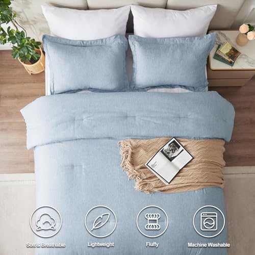 CozyLux Full Size Comforter Set - 3 Pieces Blue Soft Luxury Cationic Dyeing Bedding Comforter for All Season, Breathable Lightweight Fluffy Bed Set with 1 Comforter and 2 Pillow Shams CozyLux