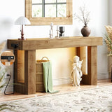 Unikito 63'' Farmhouse Console Table with Power Outlets and Sensor Light, Wooden Entryway Table with Storage, Rectangular Sofa Tables Behind The Couch for Entrance, Hallway, Living Room, Natural Oak Unikito