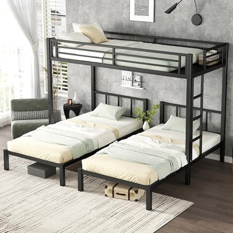 Bellemave Twin Triple Bunk Bed for Kids, Adults, Teens, Metal Bunk Beds for 3 Kids, Triple bunk beds（Heavy Metal, Black） Bellemave