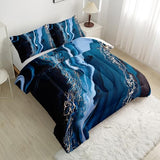 Nttopship Blue Marble Comforter Set Queen Size Deep Blue Marble Bedding Set Soft Microfiber Minimalist Wind Comforter Sets 3 Pieces with 2 Pillowcases Nttopship