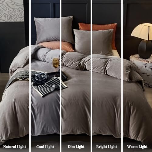 WARMDERN Khaki Flannel Velvet Duvet Cover King Size Duvet Cover Bedding Sets, 3pcs Ultra Soft Luxury Textured Modern Crystal Velvet Duvet Covers with Zipper Closure(Khaki, King) WARMDERN