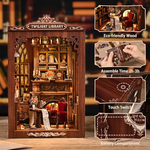 Sagiterra Book Nook Kit，DIY Miniature Dollhouse Kit for Adults and Teens，3D Wooden Tiny House for Family and Friends，Bookshelf Decor in Halloween/Christmas（Book Store） (Twilight Library)