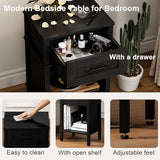 YAUKTAK Farmhouse Nightstand with Drawer, Small Wood Side Table, Wooden Bedroom Nightstand, Wood Night Stand, Black Bedside Table with Storage, Black End Table for Living Room LET512B YAUKTAK