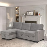 EBELLO Convertible Sleeper Sofa 3 in 1, Chenille Modern L-Shaped Couches for Living Room, Pull Out Sectional Futon Sofa Bed with Storage Space, USB Ports and Cup Holders for Bedroom, Grey EBELLO