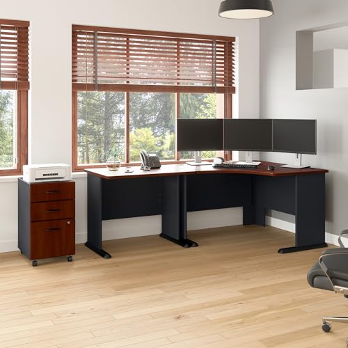 Bush Business Furniture Series A 3 Drawer Mobile File Cabinet in Hansen Cherry & Galaxy - Assembled, Rolling Document Storage for Home or Professional Office Bush Business Furniture