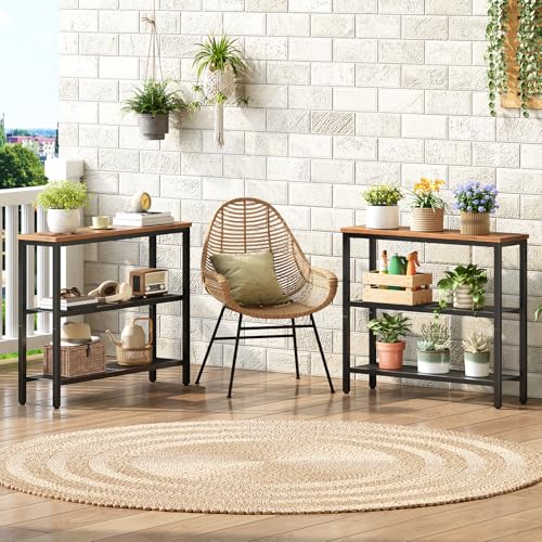 HOOBRO 29.5" Narrow Console Table, Set of 2, Entryway Table with Shelves, Thin Sofa Table, Behind Couch Table, Display Side Table, for Hallway, Entrance, Living Room, Rustic Brown and Black BF73XGP201 HOOBRO