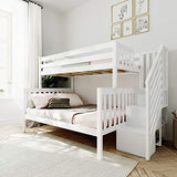 Max & Lily Bunk Bed, Twin-Over-Full Bed Frame For Kids With Stairs, White Max & Lily