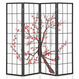Giantex Room Divider, 4 Panel 6FT Room Dividers, Folding Privacy Screen, Oriental Shoji Screen for Room Separation, Portable Freestanding Japanese Wall Partition with Plum Blossom Design, White Giantex