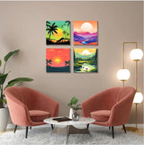 4 Framed Landscape DIY Paint by Numbers Kit for Adults Beginner,Sunset Easy Painting by Number with Canvas,Acrylic Paint Kit Arts and Crafts for Adults for Decor 8x8inch Canrichshop