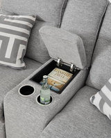 Signature Design by Ashley Biscoe Casual UV Resistant Power Reclining Loveseat with Console, Adjustable Headrest and USB Ports, Light Gray Signature Design by Ashley