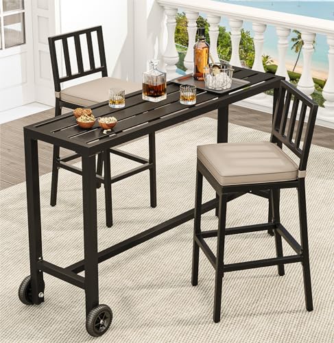 YITAHOME 39" Weatherproof Outdoor Bar Table - Sturdy Black Patio Table for Garden, Balcony, Poolside - WoodArtSupply