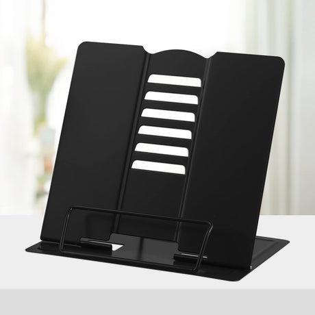 Honagu Book Stand Metal Desk Book Holder, Book Holders for Reading Hands Free, Adjustable Cookbook Documents Holder, Portable Bookstand for Music Books, Textbook, Recipe, Tablet, Ipad (Black) Honagu