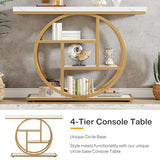 Tribesigns 41.3" Console Table, Industrial 4-Tier Sofa Entryway Table with Circle Base, Narrow Wood Accent Tables with Storage Shelves for Living Room, Hallway, Foyer, White Gold Tribesigns