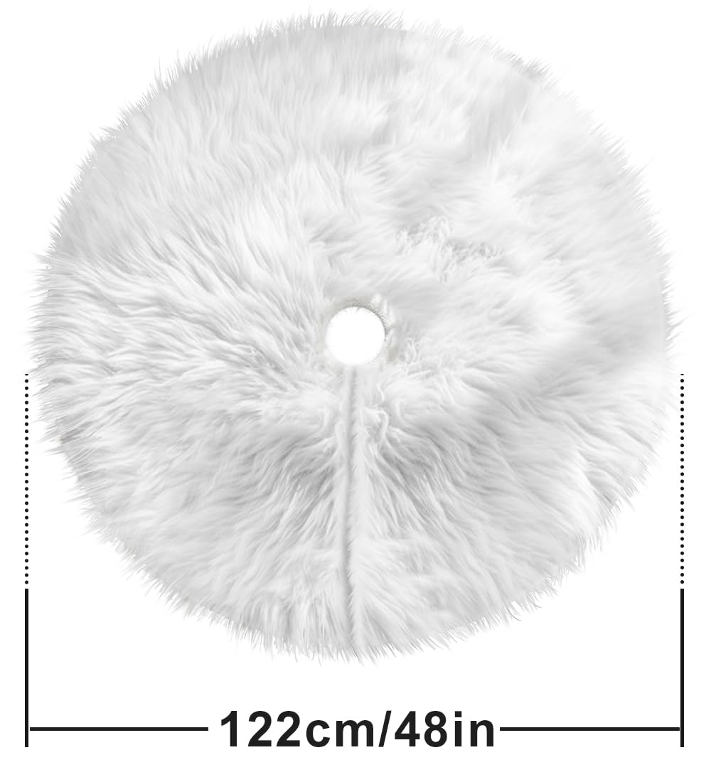 Multiwins 48 Inch Faux Fur Christmas Tree Skirt, Fluffy Plush Skirt for Christmas Tree, White Christmas Tree Rug Skirt Perfect for Christmas Party Decorations multiwins