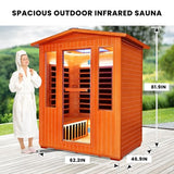 Outdoor Sauna 4 Person Infrared Saunas Outdoor Dry Sauna Room Wood Wooden Sauna Canadian Fir Red Cedar Low EMF 2600W/240V with Oxygen Bar, 7 Color Light, Control Panel, Speaker - 62.2" x 46.9" x 81.9" HOSAUNA