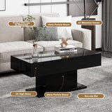 HedoAjim Led Coffee Table for Living Room, Living Room Table Rectangular Center Table, Modern High Glossy Wooden Coffee Tables with 16 Colors LED Lights for Dining Reception Room, Black HedoAjim