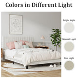 LUBEDCY Full Size Upholstered Platform Bed Frame, Modern Beige Fabric Bed with Vertical Tufted Headboard, No Box Spring Needed, Sturdy Slat Support for Bedroom, Easy Assembly(Beige, Full) LUBEDCY