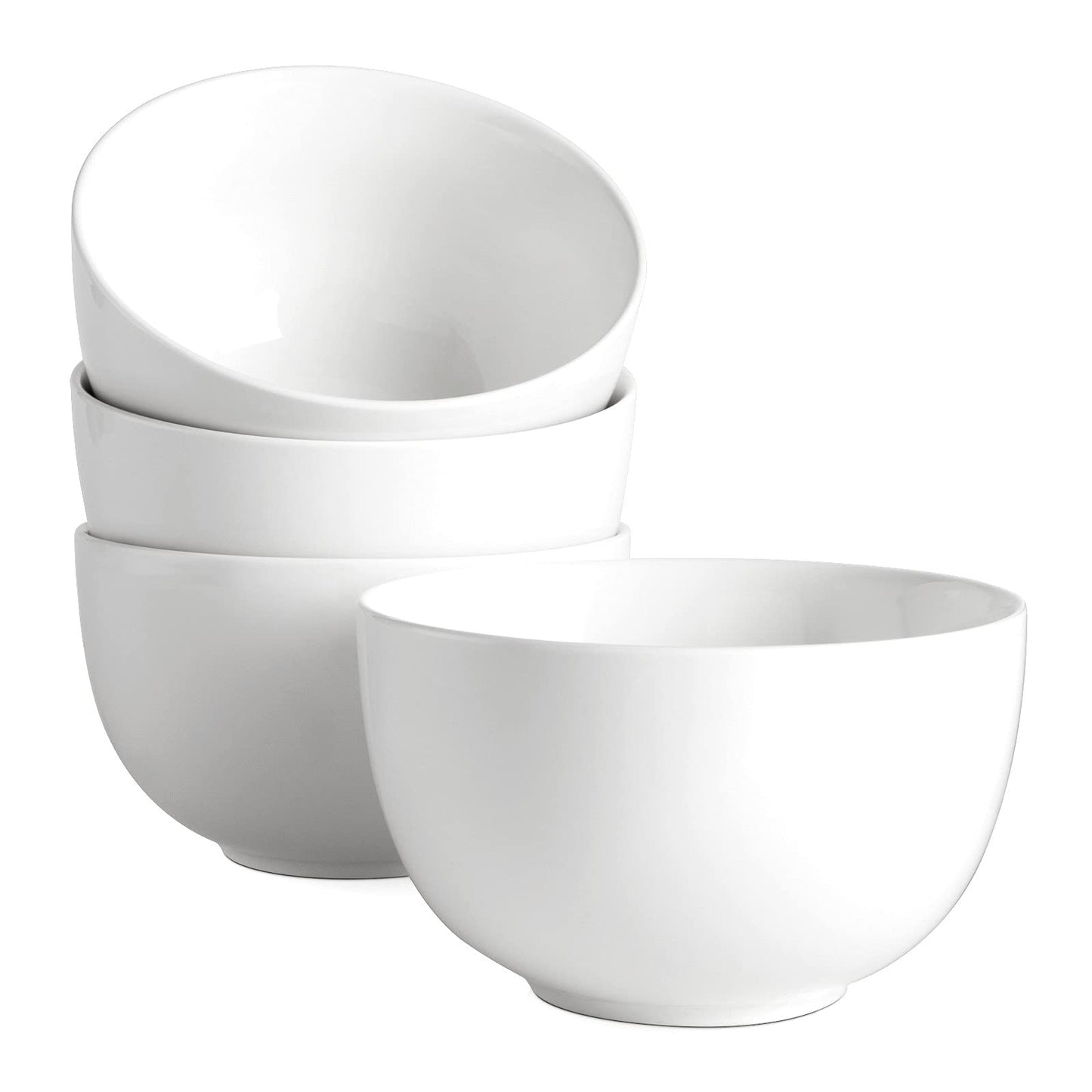 DOWAN 5.8" Deep Soup Bowls & Cereal Bowls - 30 Ounces Large Bowls Set of 4 for Kitchen - White Ceramic Bowls for Cereal, Soup, Oatmeal, Salad, Ramen, Noodle, Rice - Dishwasher & Oven Safe