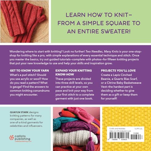 Two Needles, Many Knits: The New Knitter's Guide with Easy Patterns WoodArtSupply