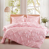 P Pothuiny 5 Pieces Satin Pintuck Duvet Cover Set, Silky Like Blush Pink Pinch Pleat Duvet Cover Full/Queen Size Luxury Bedding Set with Corner Ties, 2 Pillow Shams + 2 Pillowcases (No Comforter) P Pothuiny