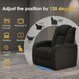 PBRO Home Theater Seating Top Grain Leather Recliner Chair, Movie Theater Chair Sofa with Power Reclining & Headrest USB Charger Ports Ambient Lighting, Black Single Seat for Home