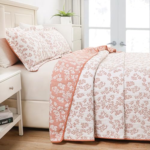 Marina Decoration Jacquard Embroidered Stitching Coverlet Bedspread Ultra Soft Bedding Solid 2 Piece Summer Quilt Set with 1 Quilted Sham, Pink Floral Twin/Single Size Marina Decoration