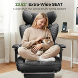 GTPOFFICE Big and Tall Office Chair 400LBS Wide Seat Computer Gaming Chair with Footrest & Comfy Lumbar Support, Leather High Back Executive Chair with Ergonomic Pressure Relief Seat Cushion, Black GTPOFFICE