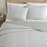 Stone Cottage - Twin Quilt Set, Reversible Cotton Bedding with Matching Shams, Striped Ideal Bedding Set (Willow Way Green, Twin) Stone Cottage