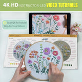 ETSPIL Beginner Embroidery Kit for Adults, 4K HD Video Tutorials, Pre-Printed Botanical Floral Designs, Essential Stitches & Bound Guide, Relaxing Screen-Free Activity for Women at Home