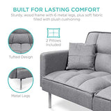 Best Choice Products Convertible Linen Fabric Tufted Split-Back Plush Futon Sofa Furniture for Living Room, Apartment, Bonus Room, Overnight Guests w/ 2 Pillows, Wood Frame, Metal Legs - Dark Gray Best Choice Products
