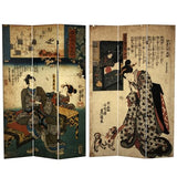 Red Lantern 6 ft. Tall Double Sided Dynasty-Inspired Canvas Room Divider, Japanese Figures Red Lantern